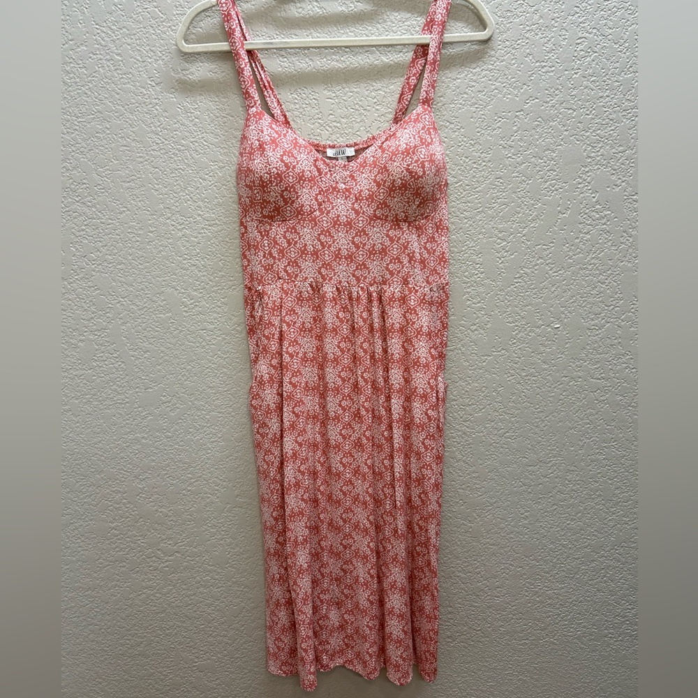 AUW Coral Print Midi Dress with Spaghetti Straps